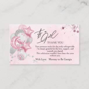 Watercolor Pink Balloons Its A Girl Thank You Enclosure Card
