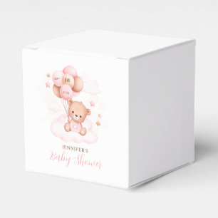 Watercolor Pink Balloons Teddy Bear Baby Shower Favour Box