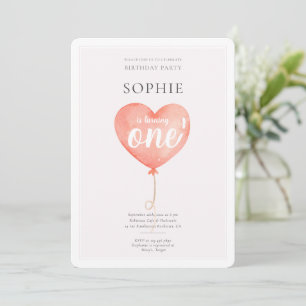 Watercolor Pink Baloon Birthday Party Invitation