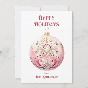 Watercolor Pink Bauble Personalised Holiday Card