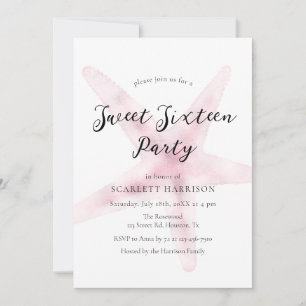 Watercolor Pink Beach Sweet Sixteen Party Invitation