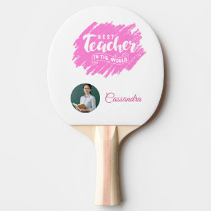 Watercolor Pink Best Teacher in The World Photo Ping Pong Paddle