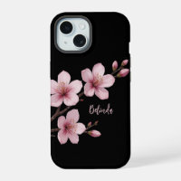 Watercolor Pink Black Cherry Blossom Monogram 