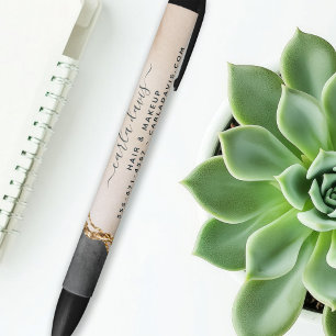 Watercolor Pink Black Gold Marble Script Salon Ink Pen