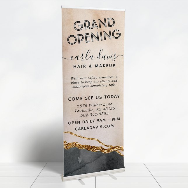Watercolor Pink Black Gold Marble Script Salon Retractable Banner (Creator Uploaded)