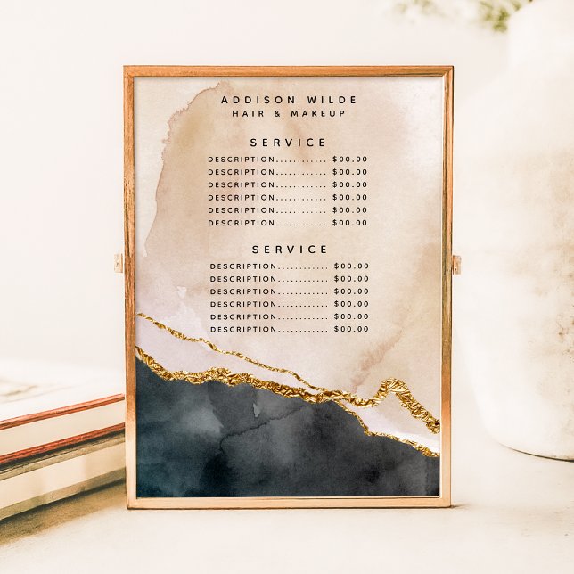 Watercolor Pink Black Gold Marble Service Price Poster (Creator Uploaded)