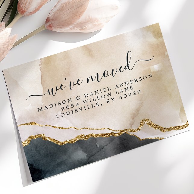 Watercolor Pink Black Gold Moving Announcement (Creator Uploaded)
