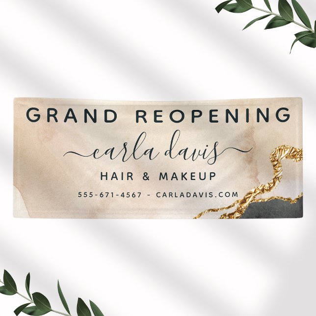 Watercolor Pink Black Gold Salon Reopening Banner (Creator Uploaded)