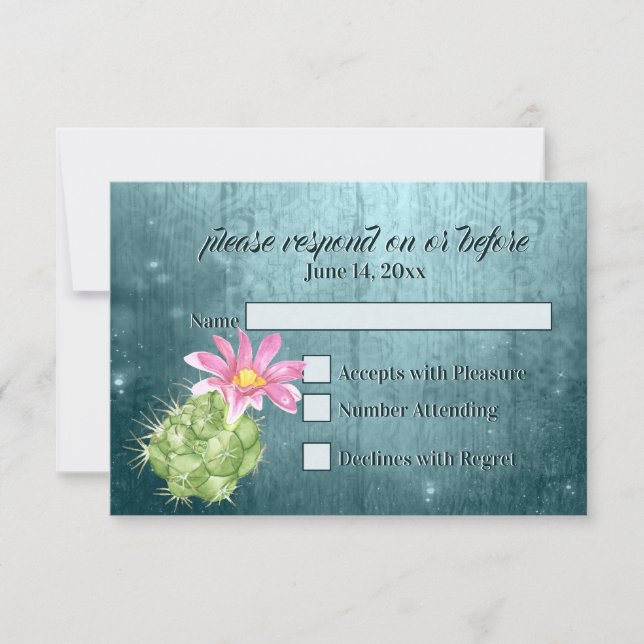 Watercolor Pink Blooming Cactus Wedding RSVP (Front)