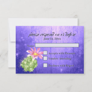 Watercolor Pink Blooming Cactus Wedding RSVP Card