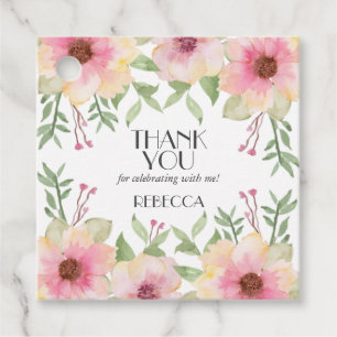 Watercolor Pink Blossoms Thank You Favour Tags