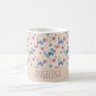 Watercolor pink blue Butterfly pattern name  Coffee Mug