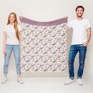 Watercolor pink blue Butterfly pattern name Fleece Blanket