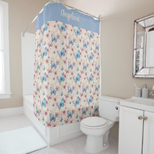 Watercolor pink blue Butterfly pattern name Shower Curtain