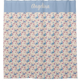 Watercolor pink blue Butterfly pattern name Shower Curtain