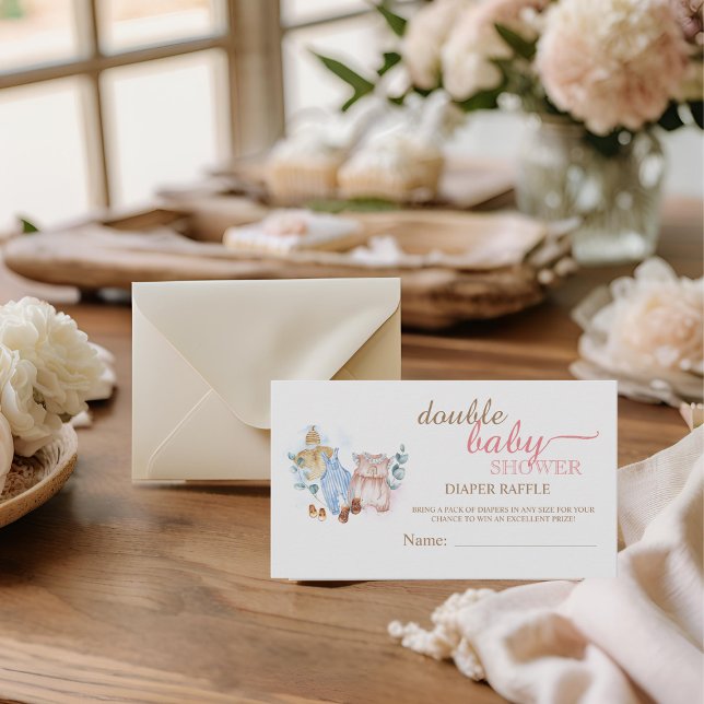 Watercolor Pink Blue Diaper Raffle Baby Shower Enclosure Card (Creator Uploaded)