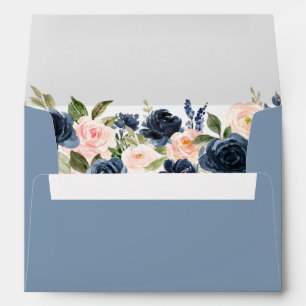 Watercolor Pink Blue Floral Dusty Blue Invitation Envelope