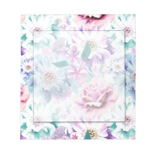 Watercolor pink, blue flowers.  notepad