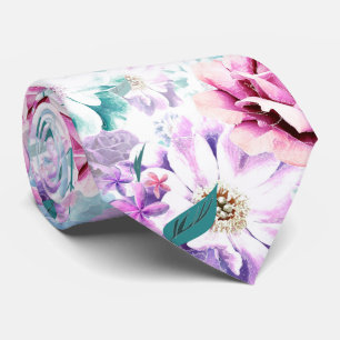 Watercolor pink, blue flowers.  tie