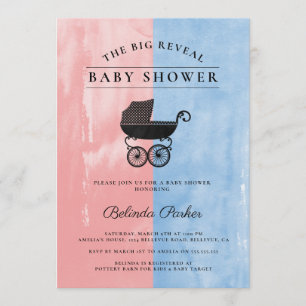 Watercolor Pink + Blue Gender Reveal Baby Shower Invitation