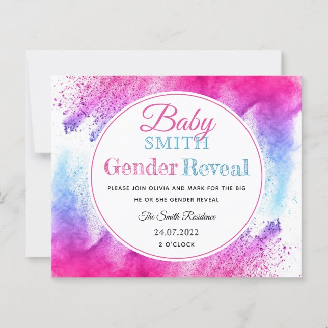 Watercolor Pink Blue Gender Reveal Invitation (Front)