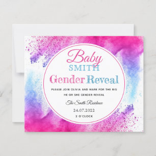 Watercolor Pink Blue Gender Reveal Invitation