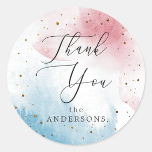 Watercolor Pink Blue Gender Reveal Party Classic Round Sticker
