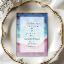 Watercolor Pink Blue Ocean On The Beach Wedding