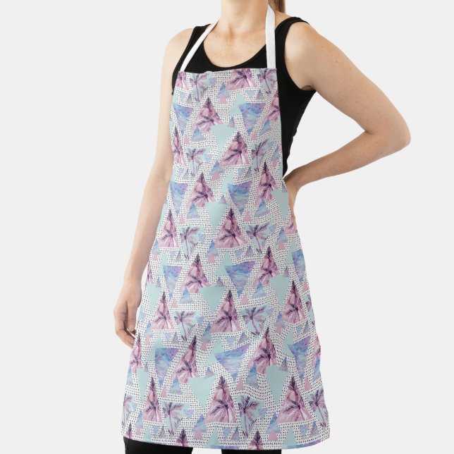 Watercolor Pink & Blue Palm Tree Pattern Apron (Insitu)