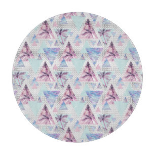 Watercolor Pink & Blue Palm Tree Pattern Cutting Board