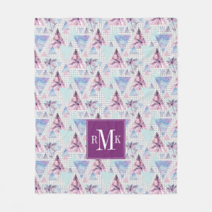 Watercolor Pink & Blue Palm Tree Pattern Fleece Blanket