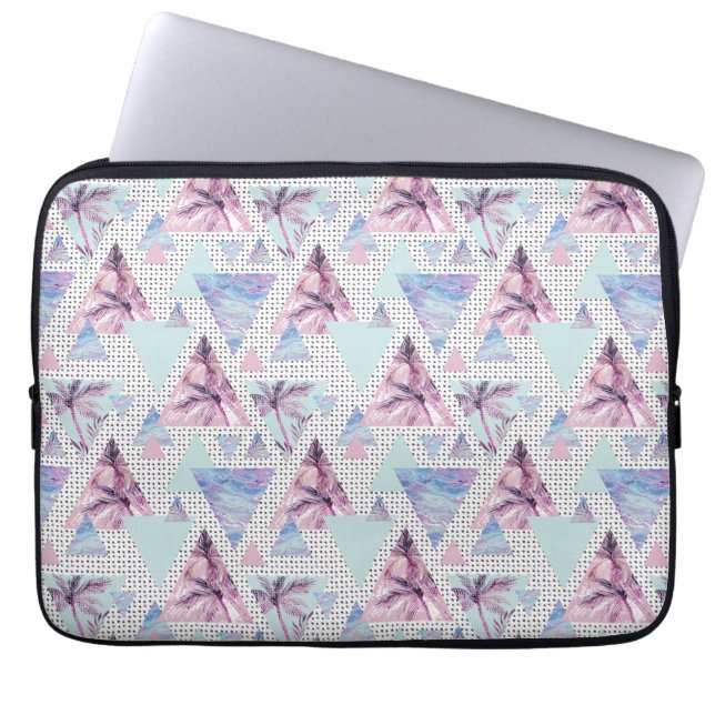 Watercolor Pink & Blue Palm Tree Pattern Laptop Sleeve (Front)
