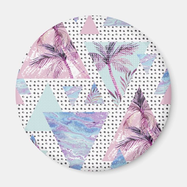 Watercolor Pink & Blue Palm Tree Pattern Magnet (Front)