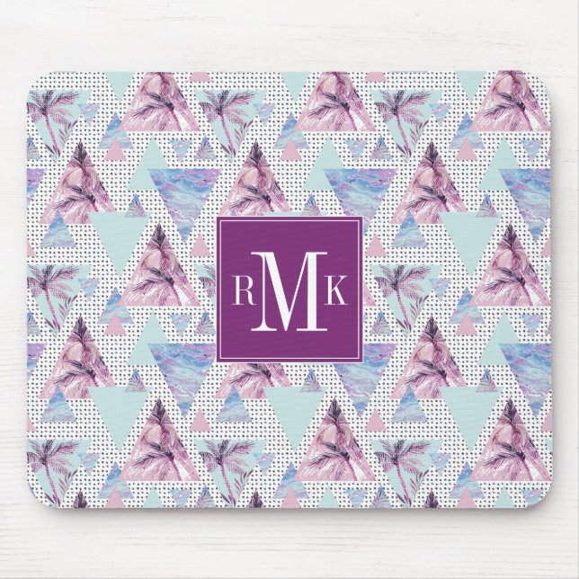 Watercolor Pink & Blue Palm Tree Pattern Mouse Mat (Front)