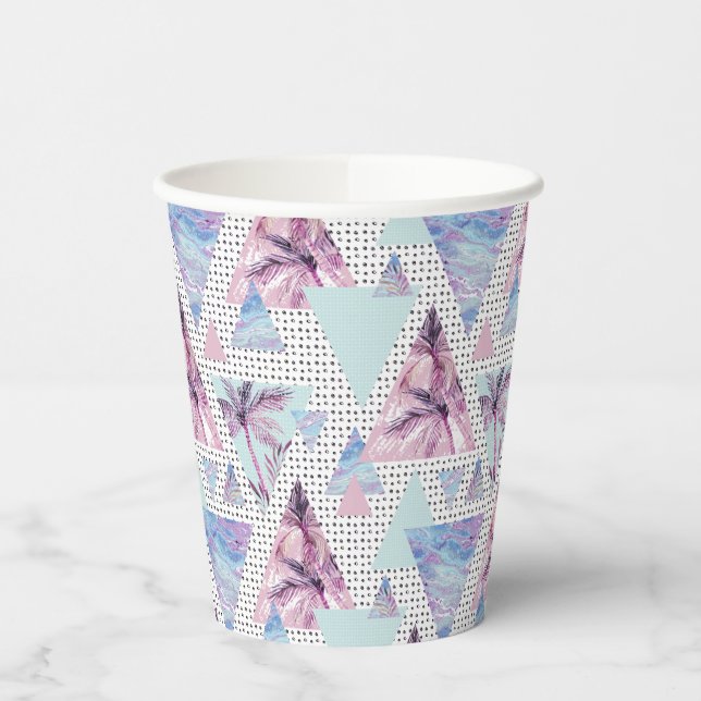 Watercolor Pink & Blue Palm Tree Pattern Paper Cups (Left)