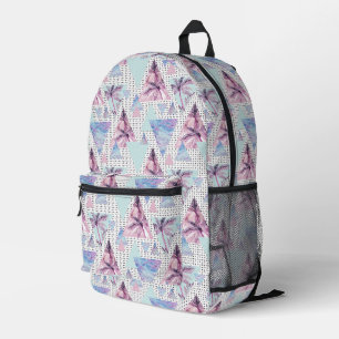 Watercolor Pink & Blue Palm Tree Pattern Printed Backpack