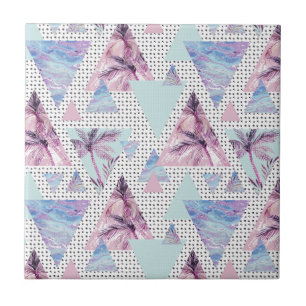 Watercolor Pink & Blue Palm Tree Pattern Tile