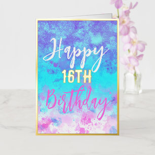 Watercolor Pink Blue Purple Birthday Personalised Foil Greeting Card