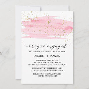 Watercolor Pink Blush and Gold Engagement Party Invitation