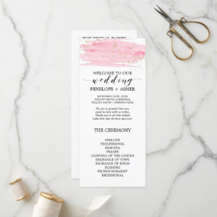 Watercolor Pink Blush and Gold Wedding Program Programme