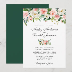 Watercolor Pink Blush and White Floral Wedding G Invitation
