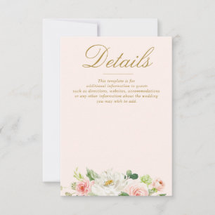 watercolor pink blush blooms wedding details card