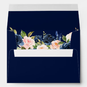 Watercolor Pink Blush Blue Floral Wedding Blue Envelope