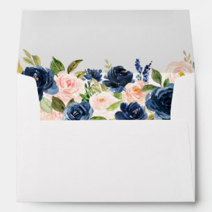 Watercolor Pink Blush Blue Floral Wedding White Envelope