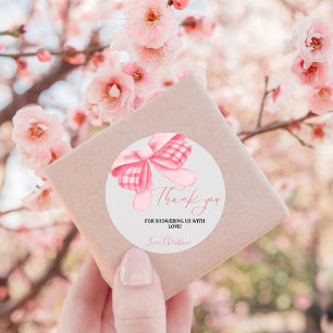Watercolor Pink Blush Bow Baby shower Thank you  Classic Round Sticker