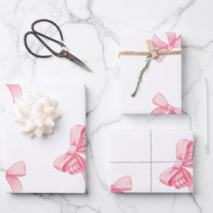 Watercolor Pink Blush Bow Ribbon Party  Wrapping Paper Sheet