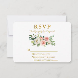 Watercolor Pink Blush Floral Elegant Gold RSVP Card