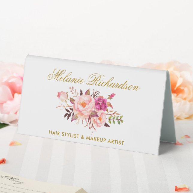 Watercolor Pink Blush Floral Gold Name Sign (In SItu (Wedding))