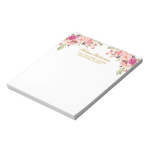 Watercolor Pink Blush Floral Gold Personalized Notepad