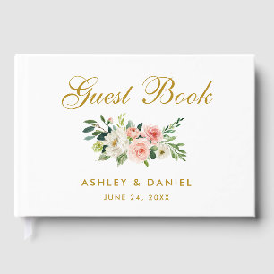 Watercolor Pink Blush Floral Gold Wedding Guest Book